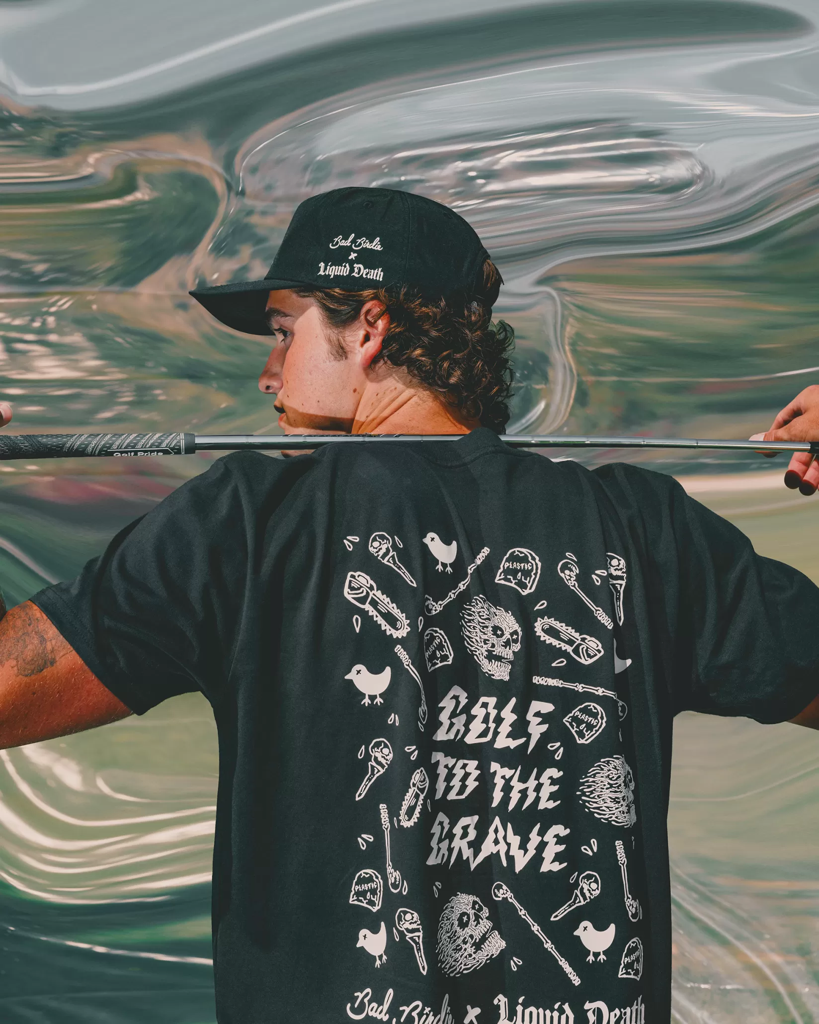 Bad Birdie X Liquid Death Golf To The Grave Tee> T-Shirts